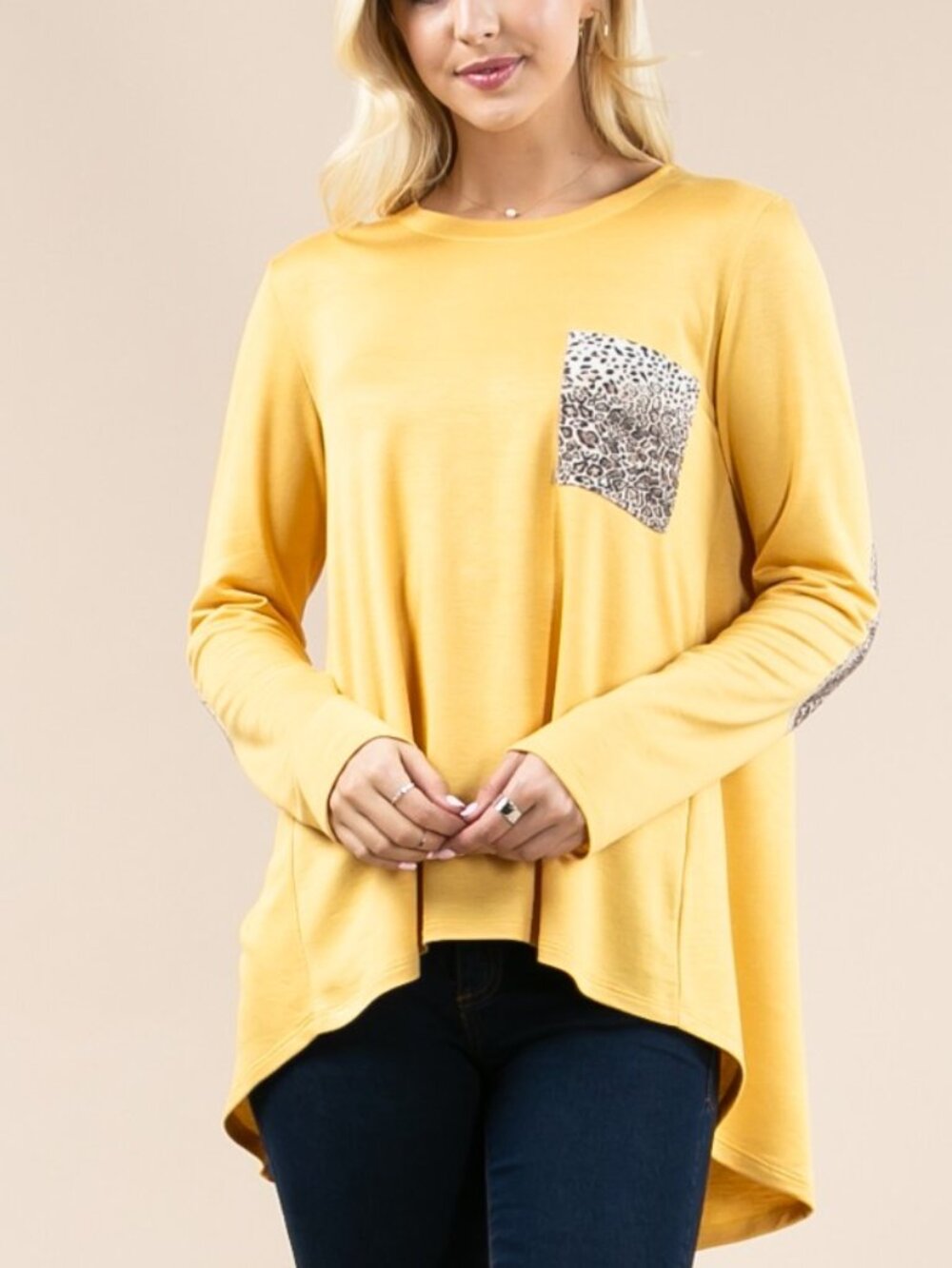 Animal Print Detail French Terry Tunic